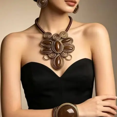 Hand woven fashionable exaggerated necklace, personalized and versatile earrings, open bracelet set, Elegant jewelry set, Boho jewelry set