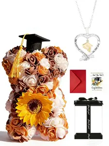 Graduation Season Creative Design Graduation Souvenir Gift, Phd Hat Necklace, Rose Flower Bear, PVC Handbag Packaging Box