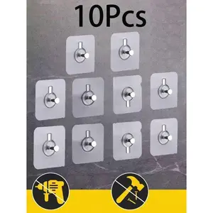 Transparent No-Drill Strong Adhesive Wall Picture Frame Hanging Hooks 10Pcs Clear PVC Damage-Free Over The Door Organizer Clothes Hook Wall Coat Hanger Command Strips