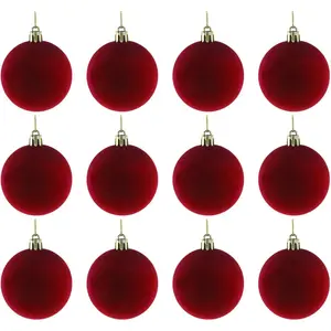 12 count 2.36in Red  Balls for Christmas Tree, Red Flocked Christmas Balls Ornaments Suitable for Christmas 2025 Red Holiday Party Wedding