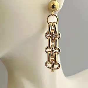 Gold Chain Earring-Drop Dangle Earring -Multi Link Earring-Chunky