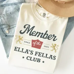 Comfort Colors  Ella's Fellas Club Western Tee - Retro Cowgirl Shirt - Coastal Cowgirl Aesthetic Graphic Top - Vintage Country Music Concert Apparel - Trendy Howdy Tee