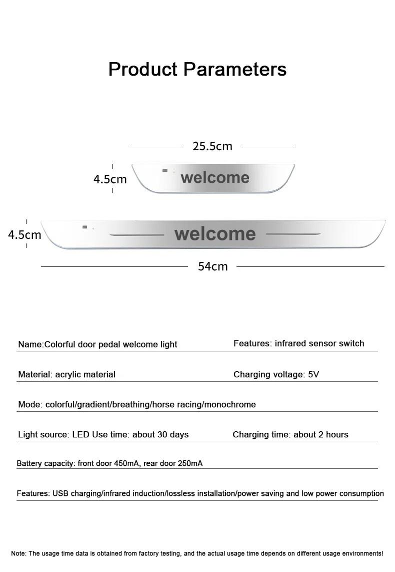 4PCS Car Door Sill Light Threshold Lamp Logo Projector Lamp Power Moving LED Welcome Plate Pedal Light Protect Car Doors adjustable brightness
