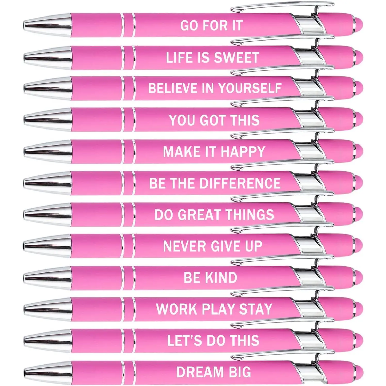 12 count Pink Inspirational Motivational Quotes Snarky Screen Touch Stylus Ballpoint Pens, Office Encouraging Scriptures, Black Ink (Pink,Motivational)