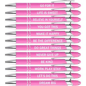 12 count Pink Inspirational Motivational Quotes Snarky Screen Touch Stylus Ballpoint Pens, Office Encouraging Scriptures, Black Ink (Pink,Motivational)