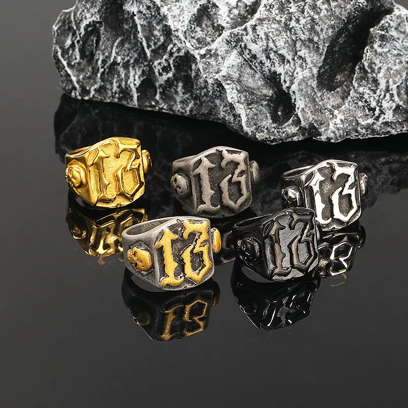 Dongguan Vintage Distressed Ghost Head Ring Men's 13 Number Titanium Steel Hip-Hop Jewelry Accessories High-Quality Innovotive Design
