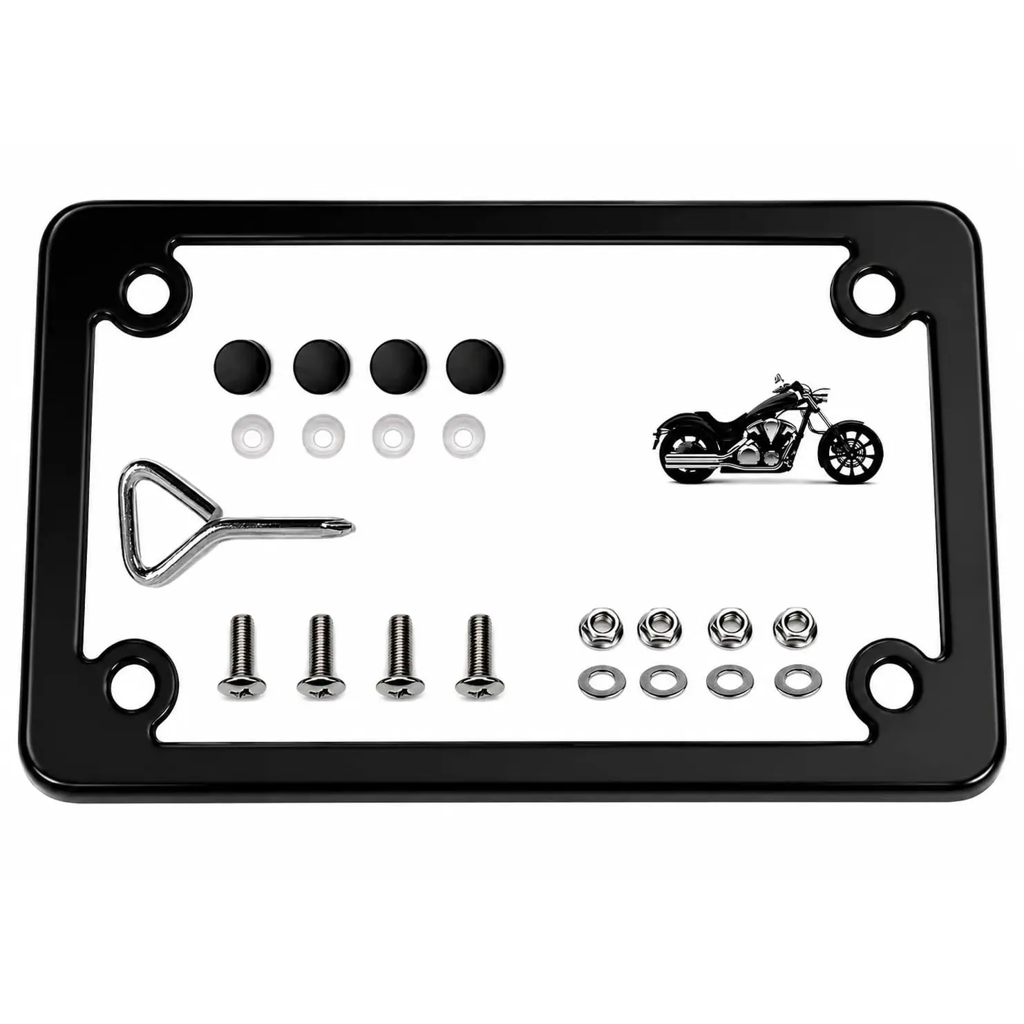 LFPartS Black Stainless Steel Motorcycle License Plate Frame – Slim 304 Metal Tag Holder, Rustproof, Fits Standard 7 x 4 Motorcycle Plates, Hardware Included