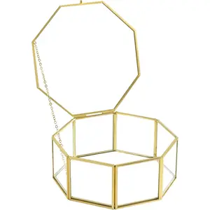 Glass   Box, Octagon  Display Organizer, Vanity Lidded Home Decor Accent for Storage Trinket Rings Bracelet - Big