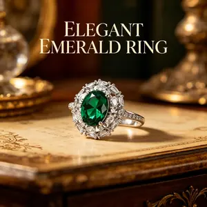 Emerald Cut Green Gemstone Ring, Silver Plated Halo CZ Statement Cocktail Ring, Vintage Inspired Wedding Promise Ring for Women, Luxury Fine Jewelry for Daily & Special Occasions