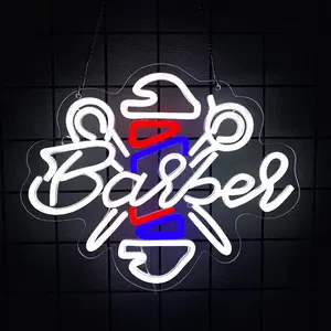 BarberShop Neon Sign Led Wall Window Decor Neon Light Up Barber Shop Station Pole Hair Salon Accessories USB Powered