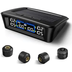 TM12 RV Tire Pressure Monitoring System, TPMS with USB/Solar Charge, 2026 Latest Version, Set of 4 Sensors(Max.12), 6 Alarm Modes, 50ft Range, 0-144PSI for RV/Sedan/SUV/MPV/Truck/Older Vehicle