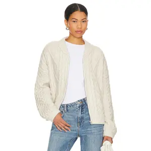 Central Park West Savannah Zip Up Sweater in Oat