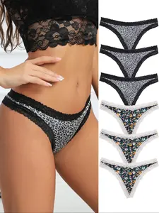 Morvia Christmas 6-Piece Cute Sexy Women's Underwear Set, All-Over Print, Contrast Lace Trim, Comfortable Low-Waist Design, Lingerie Underwear