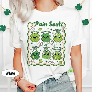Nurses St Patrick's Day T-shirt, Pain Scale Lucky T-shirt, Groovy Shamrock ICU Nurse Gift for RN Clover Tee, Nurse Triage Pain Assessment Luck T-shirt