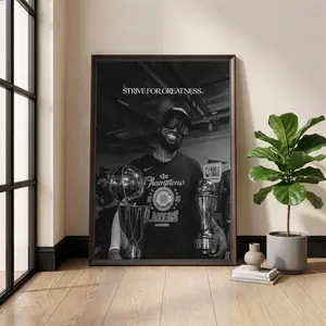 Lebron James Poster, Strive for Greatness Wall Art, LA Lakers 2020 Championship Print, Black and White Basketball Motivation, Man Cave Decor( Unframed - Print Only )