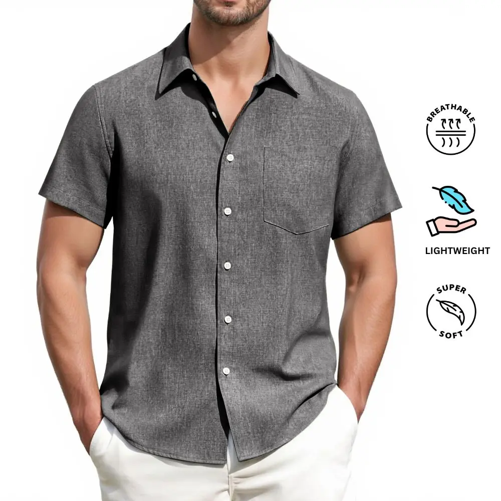 Alimen Men's Linen Shirts Short Sleeve Dress Shirts for Men with Pocket Vacation Beach Summer Party Alimen Men's Linen Shirts Short Sleeve Dress Shirts for Men with Pocket Vacation Beach Summer Party