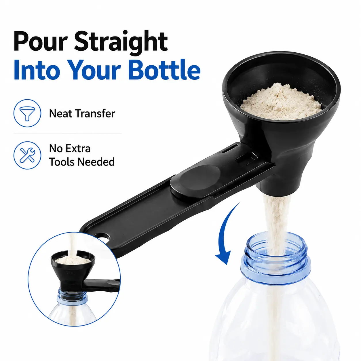 [Buy 1 Get 1 Free]Protein Powder Sliding Spoon Funnel Scoop, Lightweight, ReusablePortable Powder Dispenser for Pre Workout Creatine, Whey Protein, Coffee Milk Smoothie Powder, BPA Free Plastic Gym Kitchen Utensil