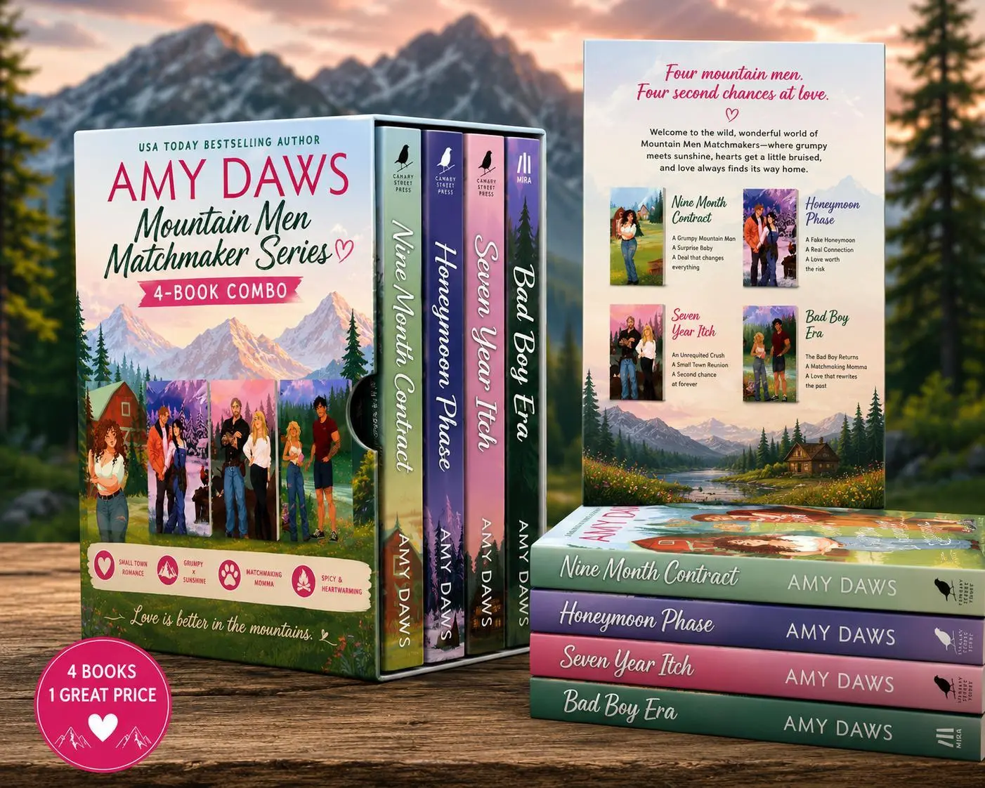 Amy Daws Mountain Men Matchmaker Series 4-Book Bundle - 9 Month Contract, Honeymoon Phase, 7 Year Itch, Bad Boy Era | Small Town Romance Book Collection | BookTok Gift Set