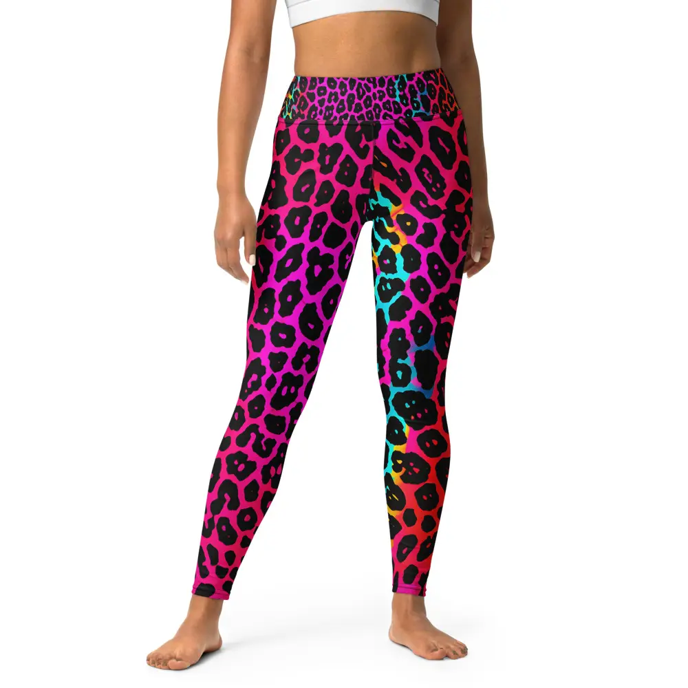 Neon Cheetah Print Yoga Leggings Super Soft Stretchy Comfortable with Raised Waistband Four Way Stretch Fabric for Active Lifestyle