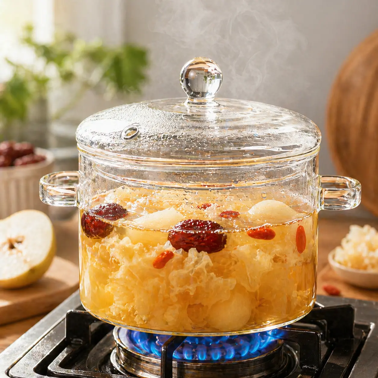 High Borosilicate Glass Pot with Lid Saucepan Soup Pot for Noodles Stovetop Safe for Gas Electric Induction Cooker Heat Resistant Cooking Pot for Boiling Stewing