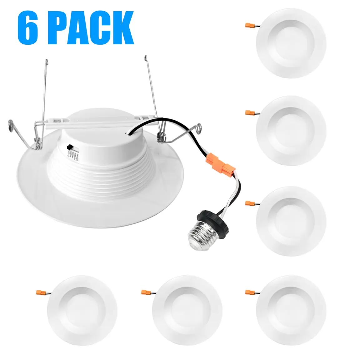 6inch E26 Base 15W  LED Can Lights Dimmable Recessed Retrofit Down Light 5CCT 1100 Lumens Adjustable Color Temperature for Office Kitchen Bathroom Recessed LED Retrofit Lighting