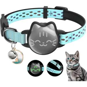 Waterproof Airtag Cat Collar, Breakaway Cat Airtag Collar with Luminous & Reflective Pattern Strap, Lightweight Kitten Collars for Apple Air tag, Hidden Holder for GPS Tracker - Cats, Kittens (9-13")