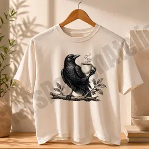Comfort Colors® Boho Crow Boxy Tee, Bird Coffee Lover Boxy Tee, Gift for Crow Lover Tee