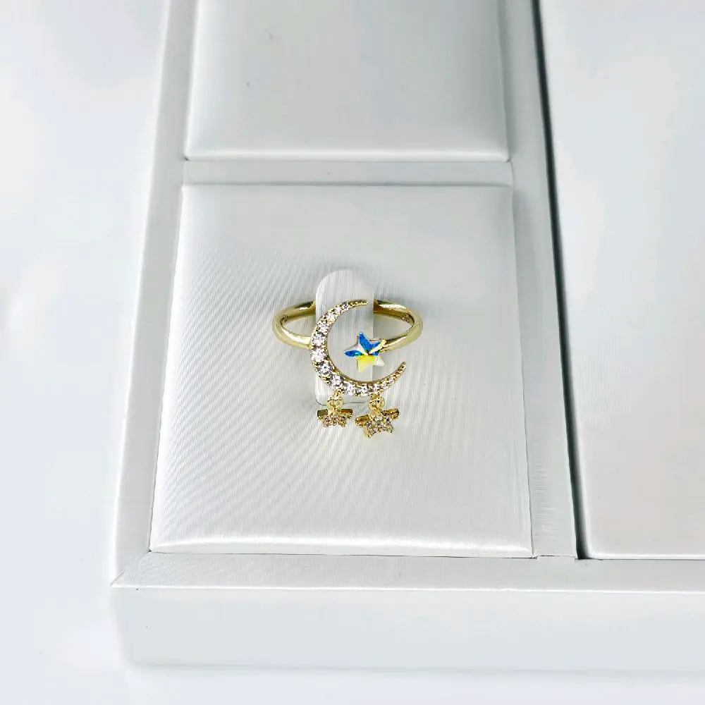 #4/ 14K Gold-Plated Moon & Star Dangle Rings