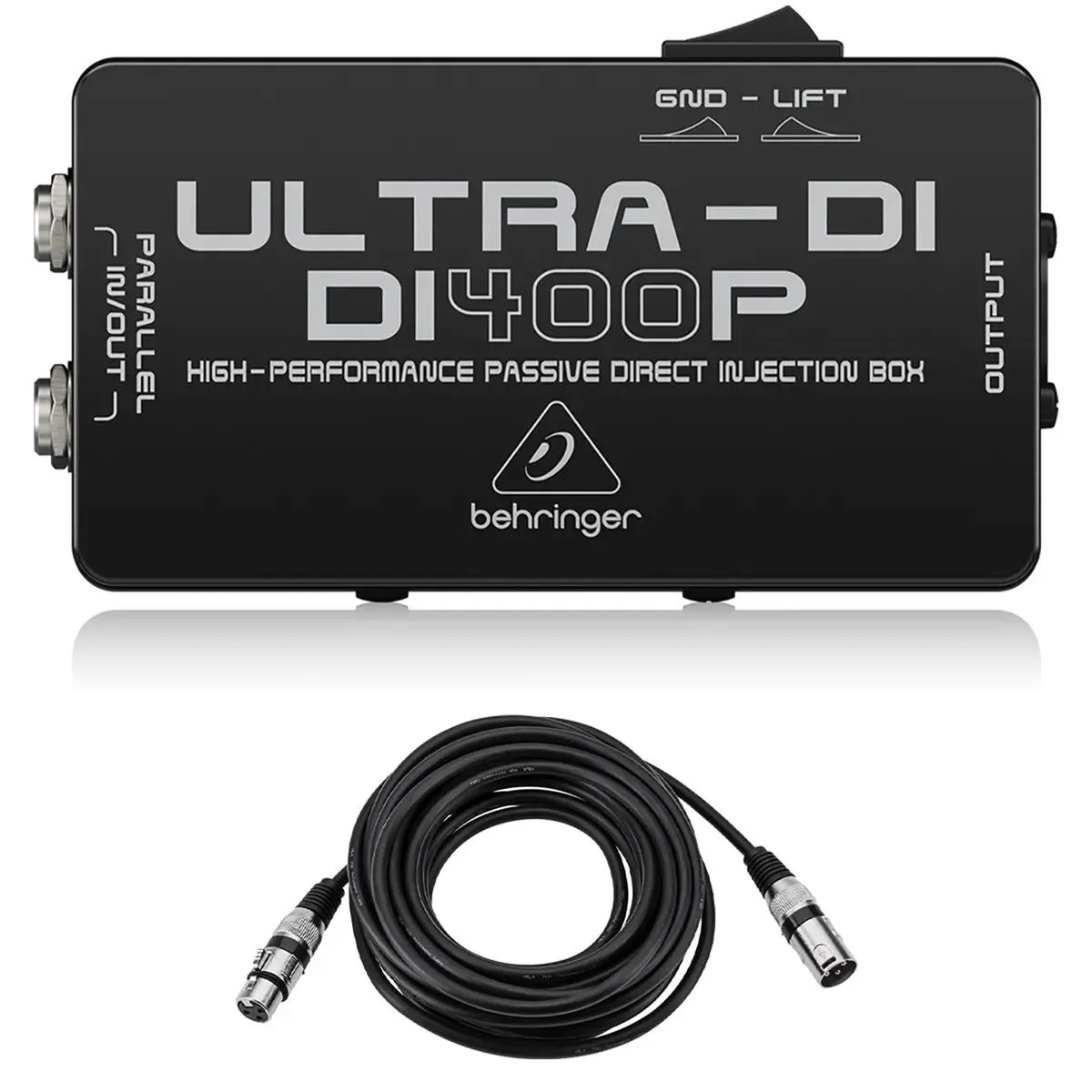 Behringer Ultra-DI DI400P High-Performance Passive DI-Box for Recording, Audio Gear Bundle with 25' XLR Microphone Cable, Metal