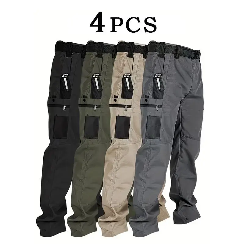 ZUMJOFO 4-Pack Men’s Tactical Cargo Work Pants, 230 GSM Durable Fabric, Multiple Pockets and Zipper Closures, Outdoor Pants for Work, Fishing, Hiking and Camping, Suitable for Spring and Fall