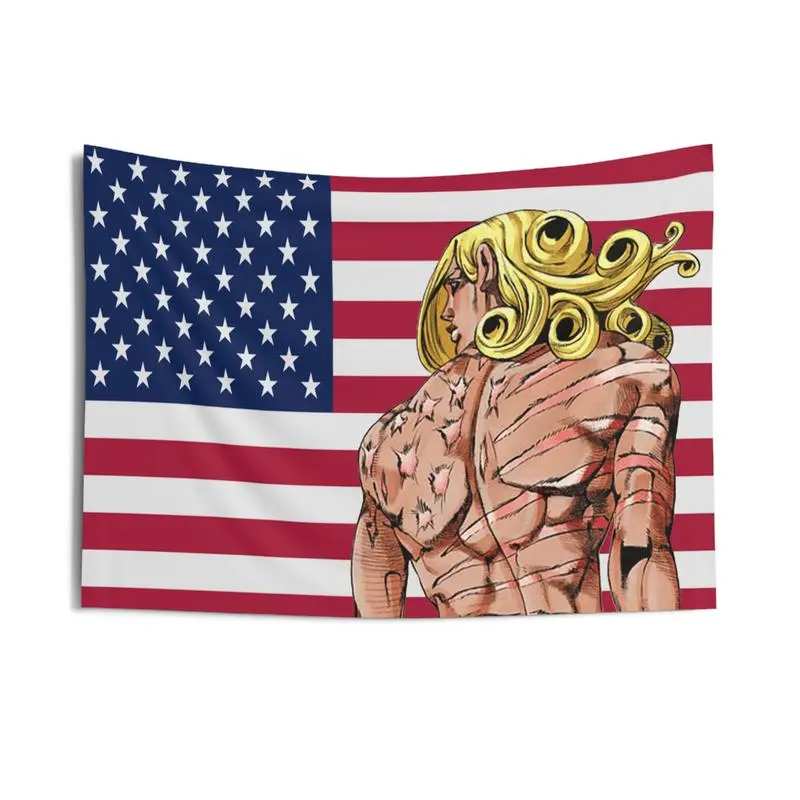 JJBA D4C USA Anime Tapestry Wall Hanging, Synthetic Wrinkle-Resistant Polyester Wall Decor, Whimsical Jojos Meme Banner for Dorm Room Inspo & Apartment Decorating Gift