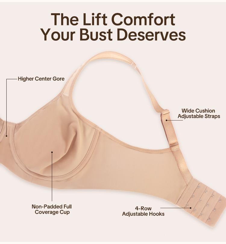 HSIA Joan Comfortzone Cooling Unlined Plus Size Full Coverage Underwire Support Minimizer Bra 1 to 1.5 Cup Sizes Down U Shaped Smoothing Back Wider Cushioned Straps Naked Feel Soft Smoothing T Shirt Bra for Big Bust Women