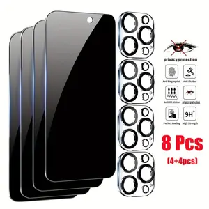 8-Piece Privacy Screen Protector + Camera Lens Protector Set Compatible with iPhone 11/12/13/14/15/16/17 Pro Max and Plus, 9H Tempered Glass, Privacy Protection, Hydrophobic Nano Coating, Full Screen Coverage, Anti-Fingerprint
