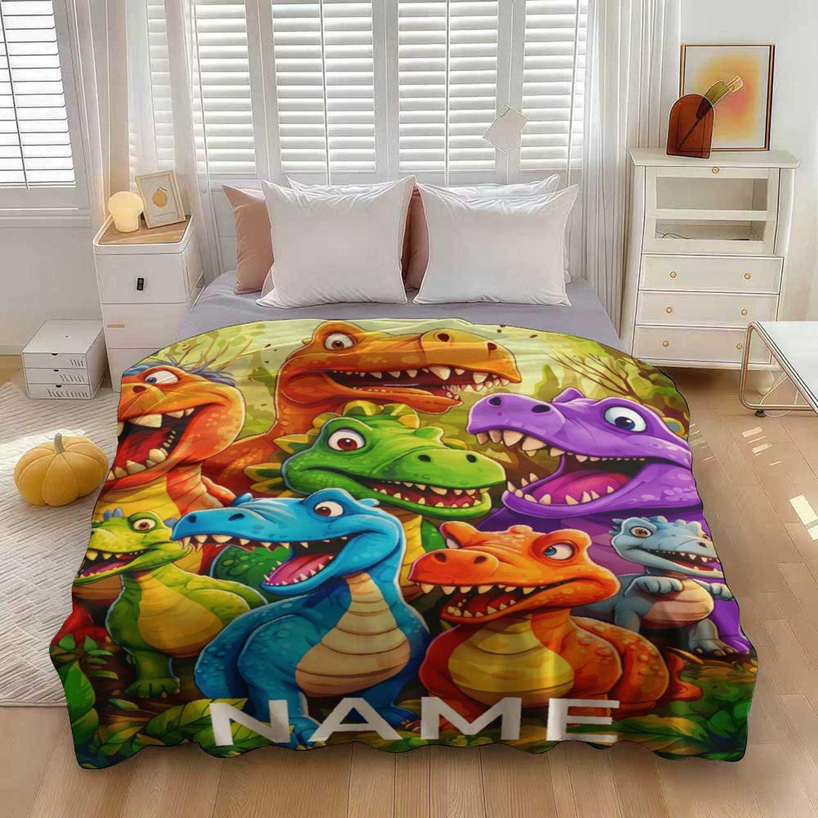 Custom Name Cartoon Dinosaur Family Blanket,Personalized Name Gift ,Suit for The Sofa, Bed, Travel, Camping, Living Room, Office, Chair，Gifts for Family or Child  ,Friend , Send your custom text via shop chat to personalize