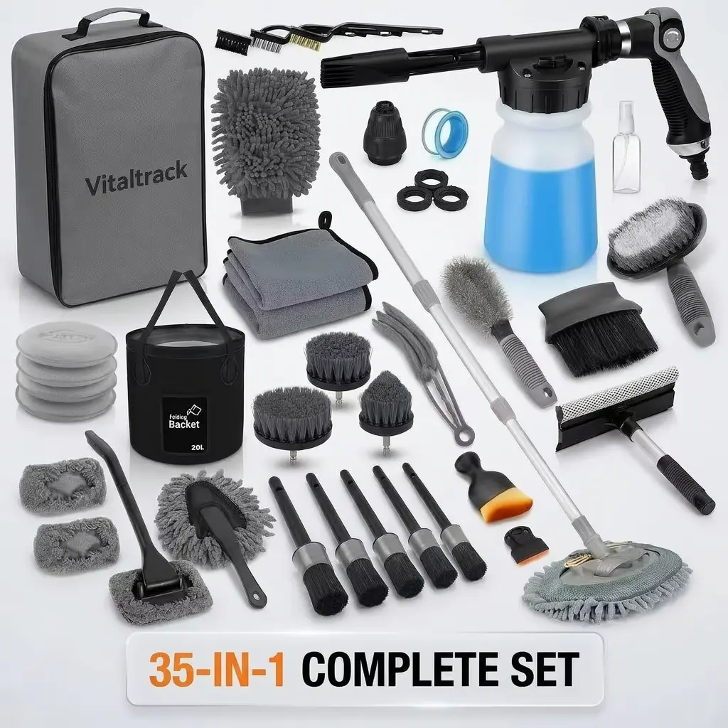 35 Pcs Car Detailing Kit, Car Cleaning Kit Interior and Exterior with Detailing Brushes, Car Wash Kit with Microfiber Towels & Wash Mitt, Auto Detailing Supplies Gift for Men Women Car Lovers, Leak-Free Metal Connector, No Filler — Every Piece Works Set.