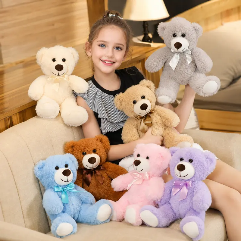 SNOWOLF Fluffy Stuffed Teddy Bear, 13in/33cm-27in Smooth Unisex Plush Toy with Cute Smile-Bow Tie, Vacuum Compressed Package - Gently Pat and Shake to Restore, Stuffed Animals for Kids, Bedroom Decoration, Christmas Gift
