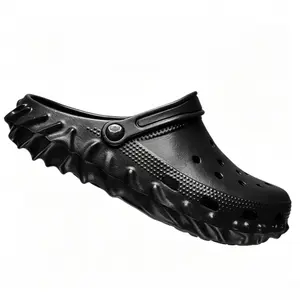 All-Black Hollow Out Clogs with Wavy Outsole, Adjustable Buckle Water Shoes, Non-Slip Breathable Sandals for Men and Women, All-Season Comfortable Casual Footwear