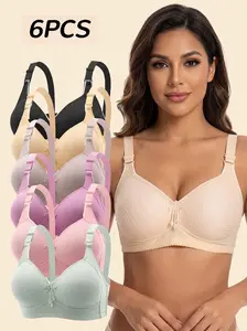 HICLOTH Women's 6-Pack Seamless Wireless Push-Up Bralettes - Adjustable Straps, Basic, Comfortable, Light Support Cotton Lingerie for Daily Wear