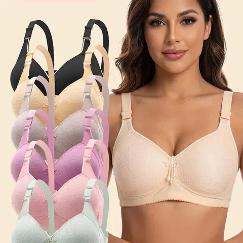 HICLOTH Women's 6-Pack Seamless Wireless Push-Up Bralettes - Adjustable Straps, Basic, Comfortable, Light Support Cotton Lingerie for Daily Wear