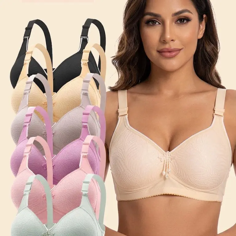 HICLOTH Women's 6-Pack Seamless Wireless Push-Up Bralettes - Adjustable Straps, Basic, Comfortable, Light Support Cotton Lingerie for Daily Wear