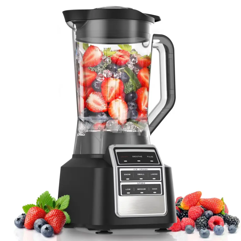 Smoothie Blender for Shakes and Smoothies, 1500W Peak Power Countertop Blender, 64OZ BPA-Free Jar, Crush Ice & Frozen Fruit Without Water, 8 Smart Programs, Includes Recipe Book, Black