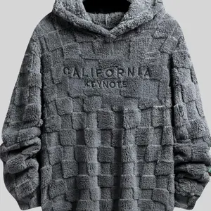 Men's Letter Embroidery Drop Shoulder Fuzzy Hoodie, Regular Fit Casual Fashion Long Sleeve Hooded Sweatshirt for Spring & Fall - Tops, Menswear
