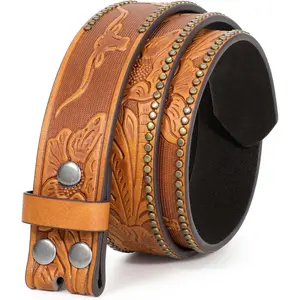Western Belts for Men without Buckle Cowboy Belt Western Leather Belt Strap for Men Women Vintage Belt for Jeans