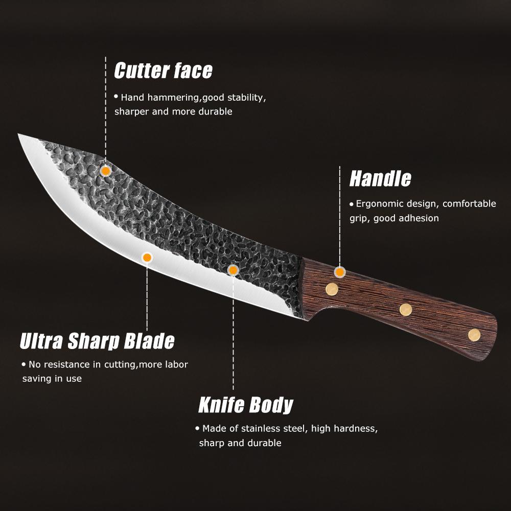 8.5'' Hand-Forged Meat Cleaver Knife - High Carbon Ultra-Sharp Butcher Knife with Ergonomic Handle for Meat Cutting, Chopping, Home Cooking, and Outdoor BBQ