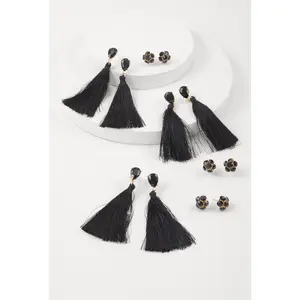 Rhinestone Tassel and Stud Earrings Set of 6