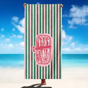 Vintage Striped Sardine Beach Towel, Soft Super Absorbent Microfiber, Lightweight, Perfect for Beach Party Travel Camping