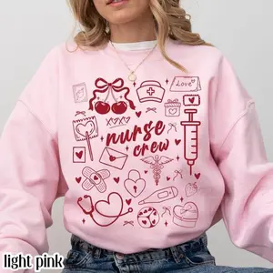 [Sale Up To 50%] Nurse Valentines Day Sweatshirt RN Heart Sweater Cute Pink Vday Registered Nurse Crewneck Pediatric Love For Hospital Staff streetwear graphic tee