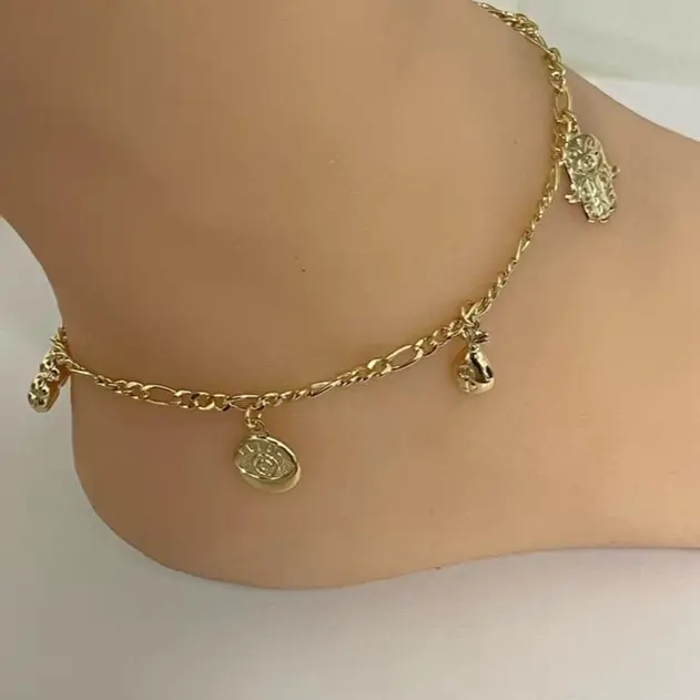 18k Gold Plated Charm Anklet 10 Inches