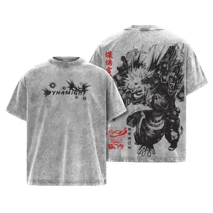 Katsuki Bakugo Vintage Washed Anime Shirt | My Hero Academia Heavy Cotton Oversized Graphic Tee | Explosion Hero Streetwear Retro Top for MHA Fans | Y2K Anime Clothing 90s graphic good tees Casual American Short Sleeve Unisex T-shirt,Gym & Streetwear