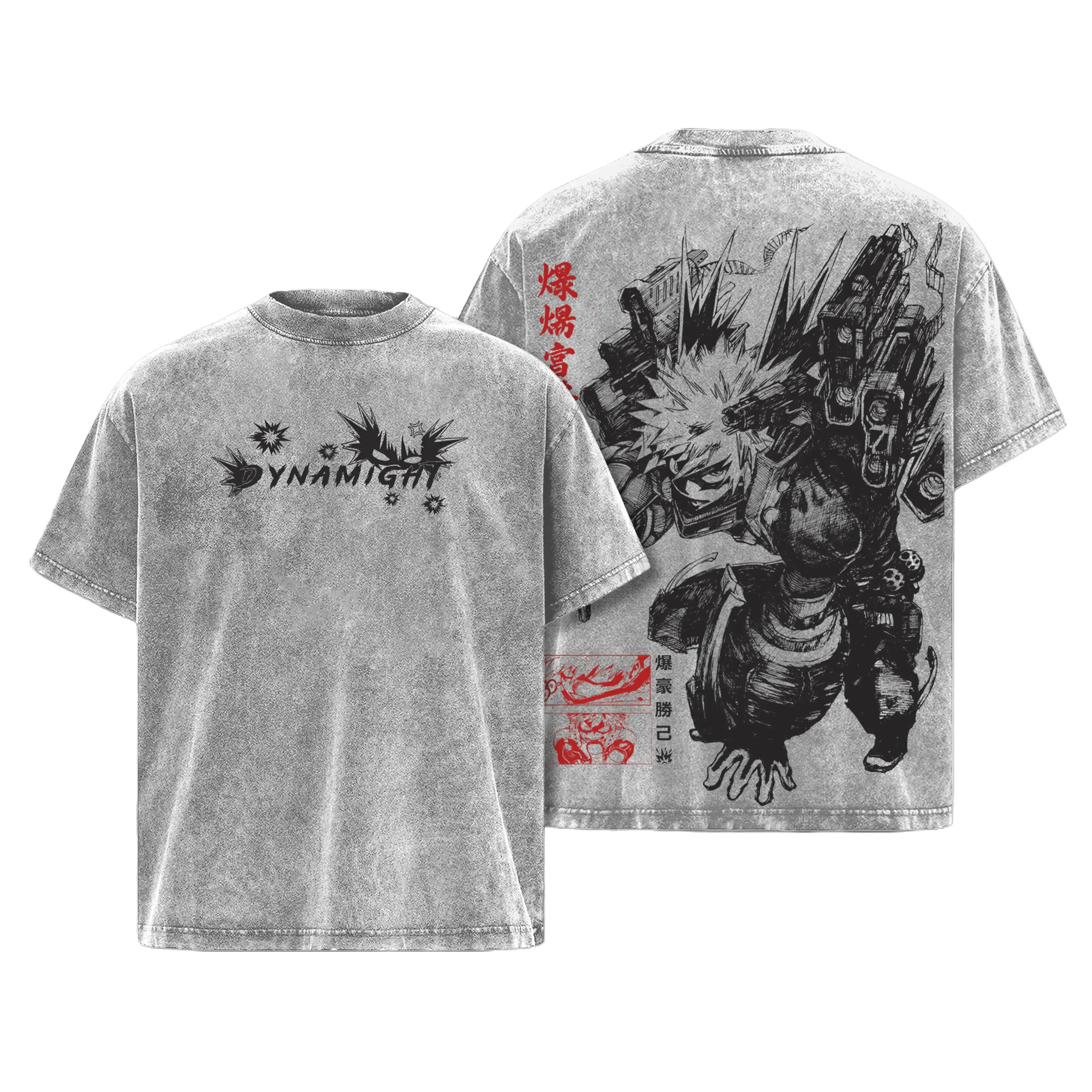 Katsuki Bakugo Vintage Washed Anime Shirt | My Hero Academia Heavy Cotton Oversized Graphic Tee | Explosion Hero Streetwear Retro Top for MHA Fans | Y2K Anime Clothing 90s graphic good tees Casual American Short Sleeve Unisex T-shirt,Gym & Streetwear